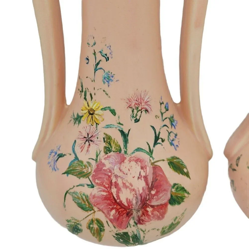Vintage McCoy Pair Art Deco Vases 1940's Salmon Color READ Full DESCRIPTION